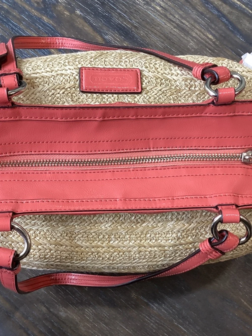 Coach Straw Floral Appliqué Tote with Coral Trim - Picture 12 of 12